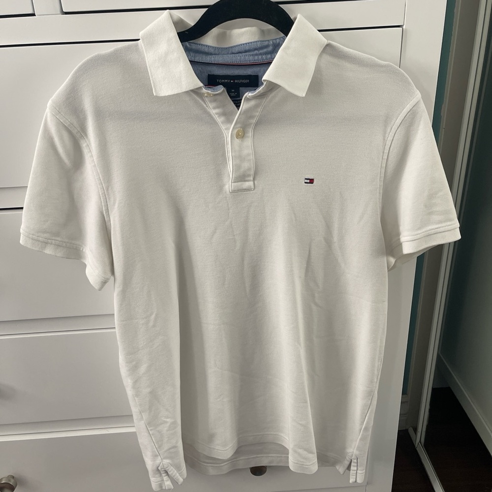 Tommy Hilfiger White and Blue Polo
